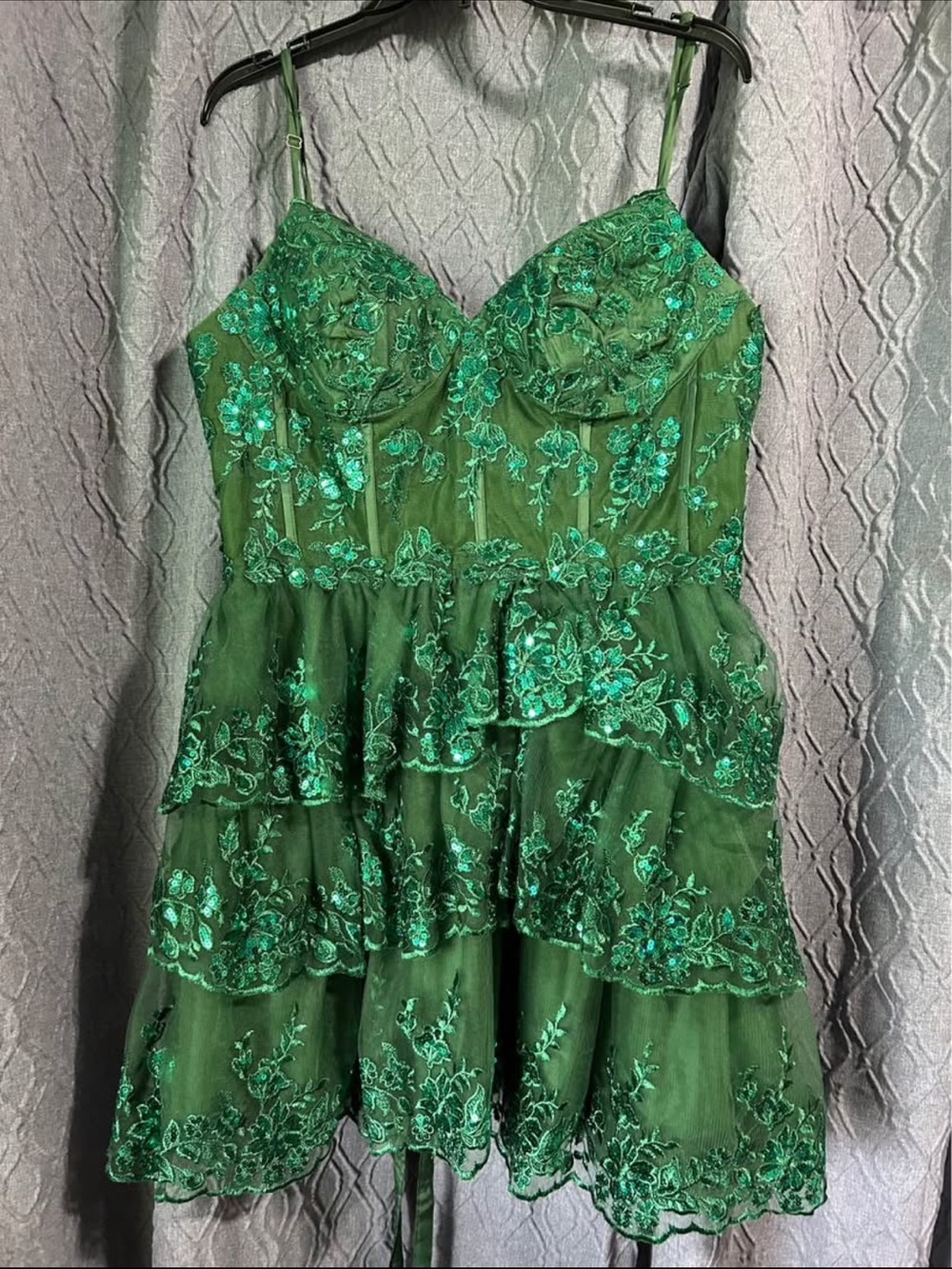 Green Embroidered Tiered Mesh Dress - Brand Unspecified